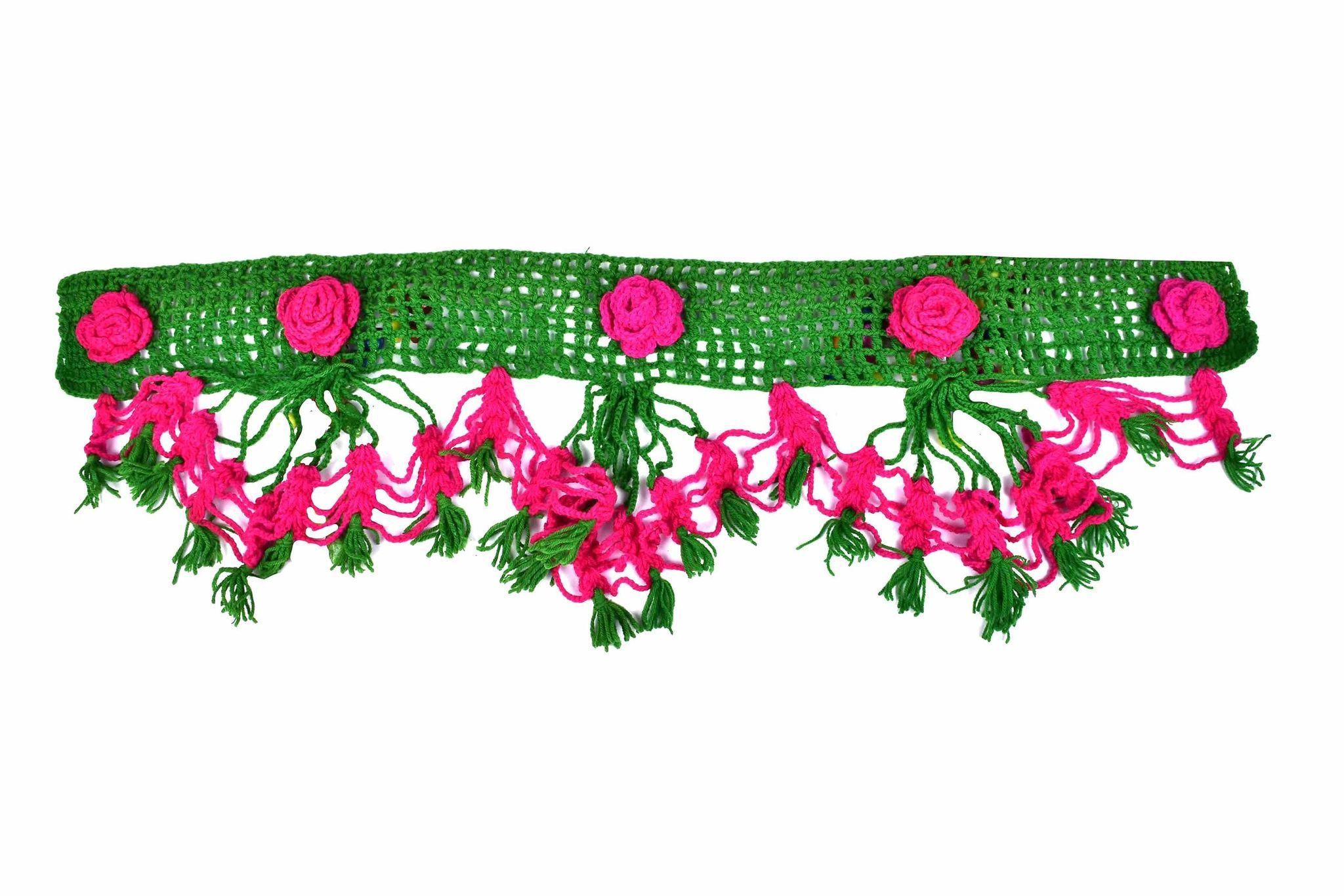 Handmade Crochet Door Valance with Pink Flowers