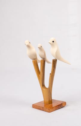 Hand-carved Wooden Bird Figurines on a Branch Hand-carved Wooden Bird Figurines on a Branch