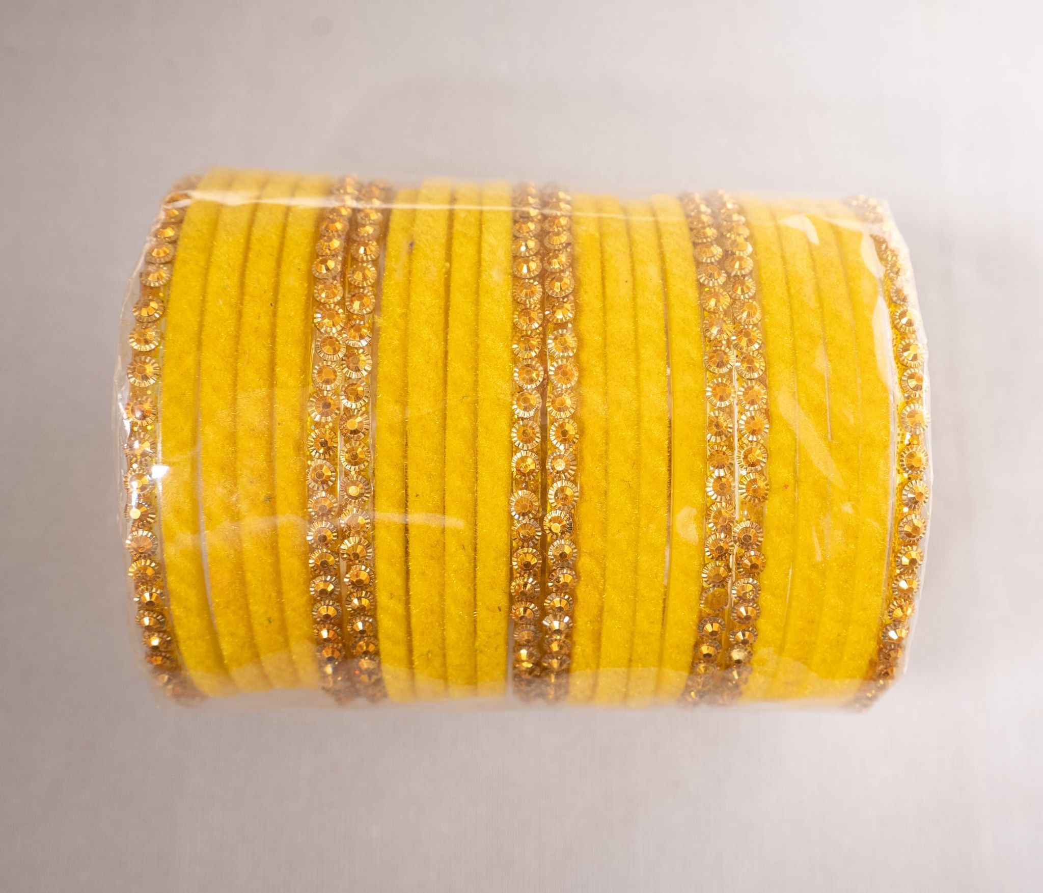 Yellow Velvet Rhinestone Bangle Set