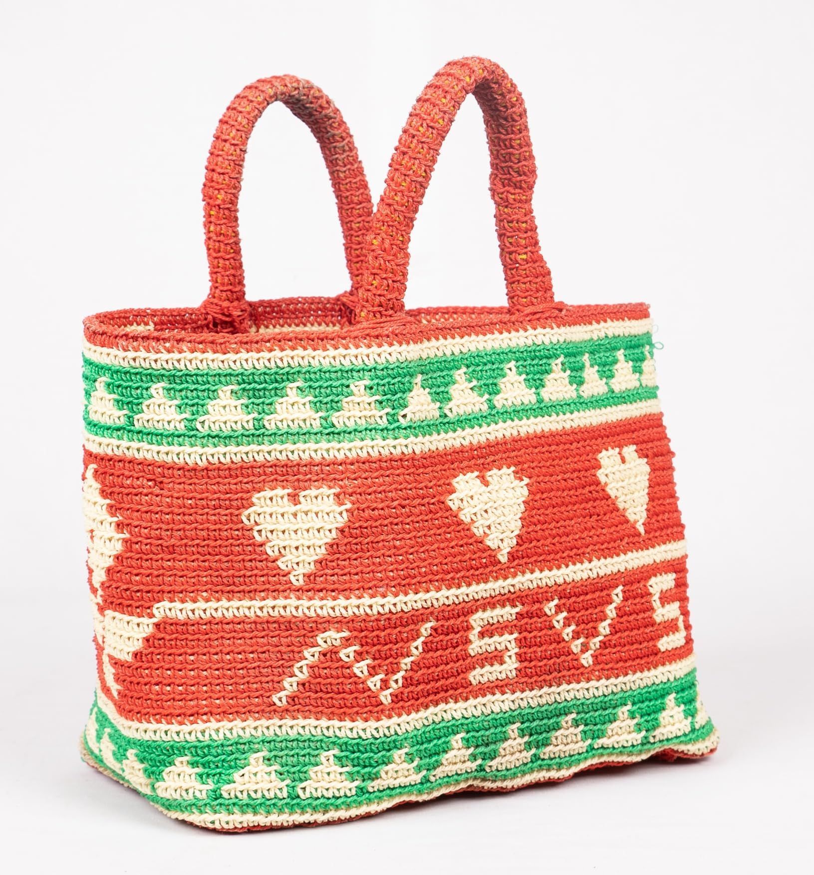 Handwoven Market Tote Bag with Colorful Geometric Design