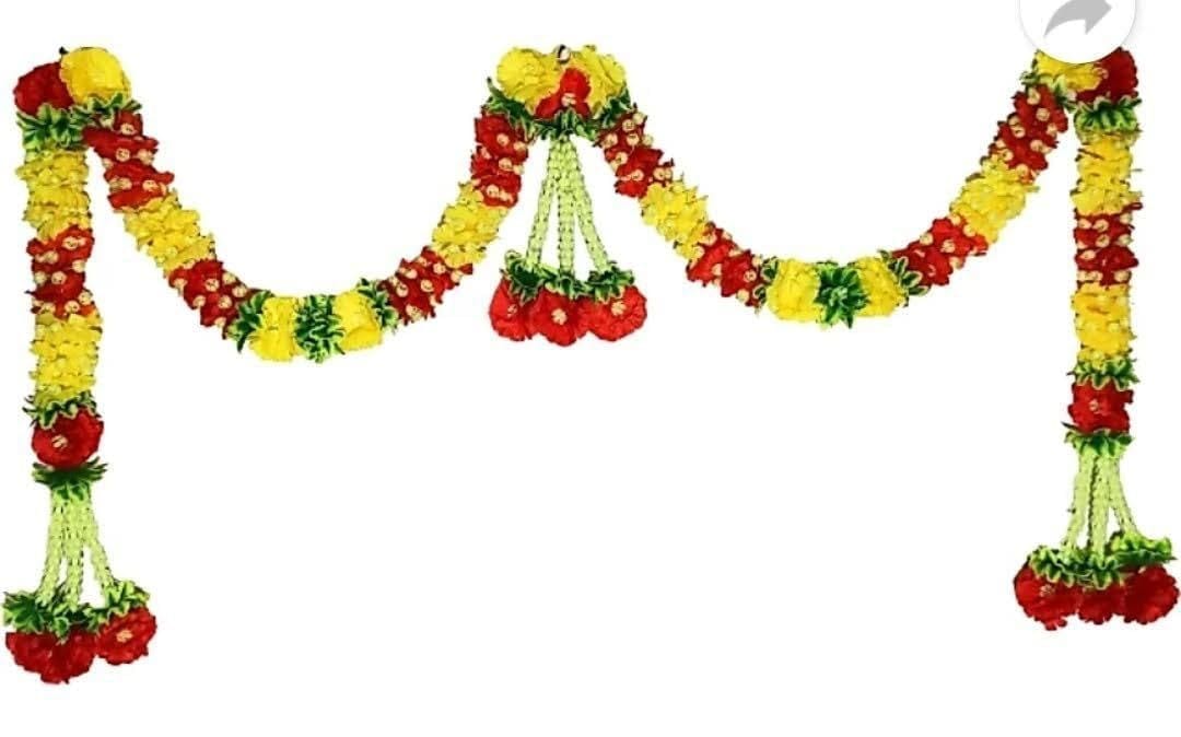 Artificial Marigold Fluffy Flowers Door Hanging Toran for Home Decor