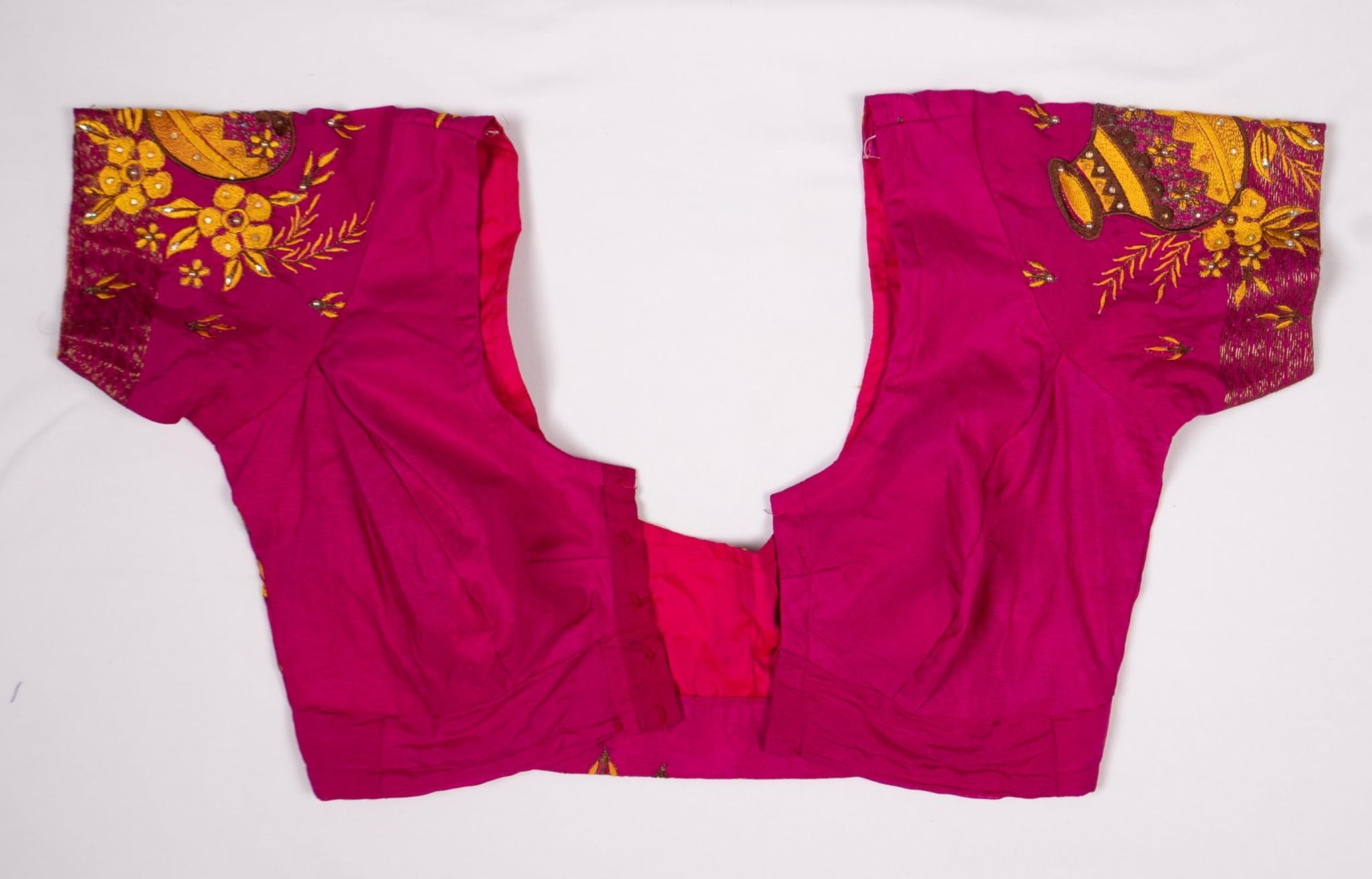 Pink Brocade Saree Blouse With Floral Embroidery