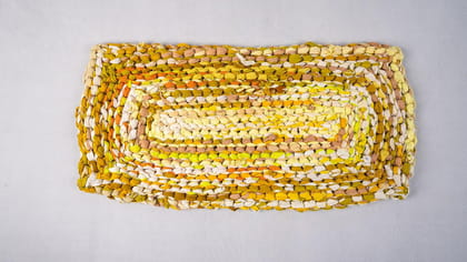 Yellow Braided Fabric Rectangular Mat - Handcrafted Home Decor Accent Yellow Braided Fabric Rectangular Mat - Handcrafted Home Decor Accent