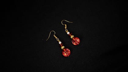 Red Button Earrings with Gold Accents Red Button Earrings with Gold Accents