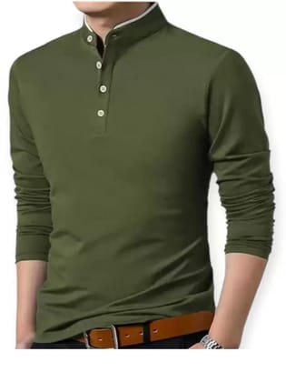 Men Solid Round Neck Cotton Blend Green T-Shirt Men Solid Round Neck Cotton Blend Green T-Shirt