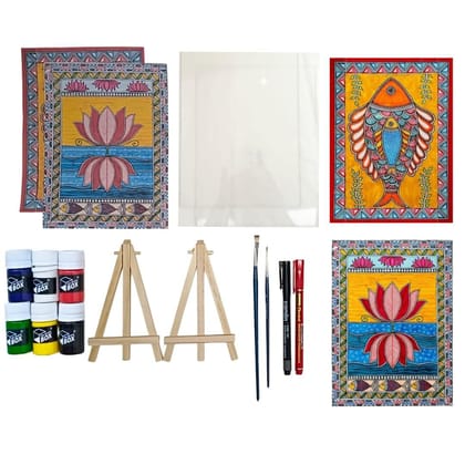 The Brown Box-Madhubani Art Kit for Adults and Kids | Traditional Indian Painting Set | 6 Vibrant Acrylic Colors | Easy Tracing Design | Video Instructions Included | Reverse painting kit | Art and Craft Kit | DIY Kit