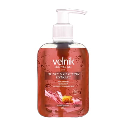 Velnik Shower Gel With Honey and Glycerin Moisturising Body Wash,For Glowing skin,Gentle Cleansing Hydrates Refreshment Skin Body Wash for Women & Men Suitable for All Skin Types 250ml