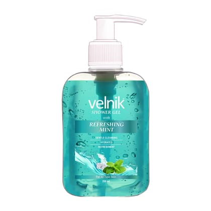 Velnik Shower Gel With Refreshing Mint Gentle Cleansing Hydrates Refreshment Skin Body Wash for Women & Men with Skin Conditioners for Radiant Glow & Moisturised Suitable for All Skin Types 250ml Velnik Shower Gel With Refreshing Mint Gentle Cleansing Hydrates Refreshment Skin Body Wash for Women & Men with Skin Conditioners for Radiant Glow & Moisturised Suitable for All Skin Types 250ml