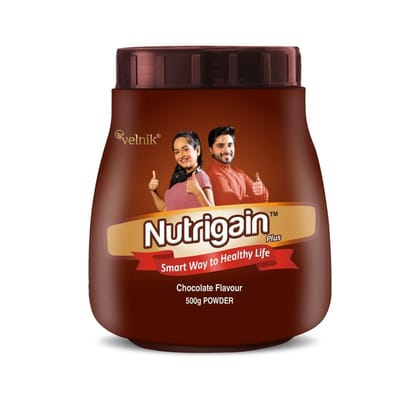 Nutrigain Plus Ayurvedic Weight Gainer Supplement Powder for Men and Women (Chocolate Flavour), 1 count, 500 grams Nutrigain Plus Ayurvedic Weight Gainer Supplement Powder for Men and Women (Chocolate Flavour), 1 count, 500 grams