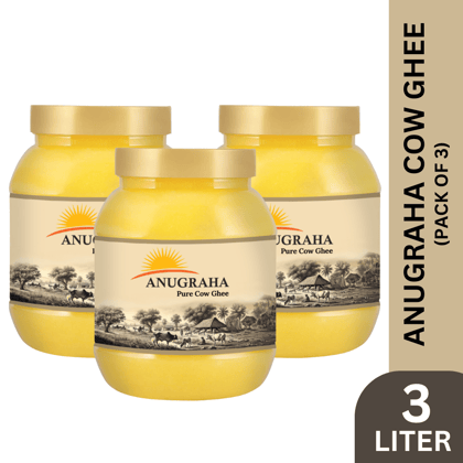 Anugraha Organic Grass-Fed Cow Ghee | Pure Desi Bilona Ghee | Cultured Vedic Ghee | 100% Natural & Traditional&nbsp;Processed (Pack of 3) - 3 Liters