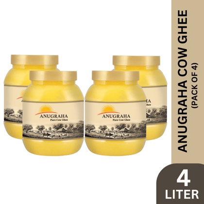 Anugraha Organic Grass-Fed Cow Ghee | Pure Desi Bilona Ghee | Cultured Vedic Ghee | 100% Natural & Traditional&nbsp;Processed (Pack of 4) - 4 Liters