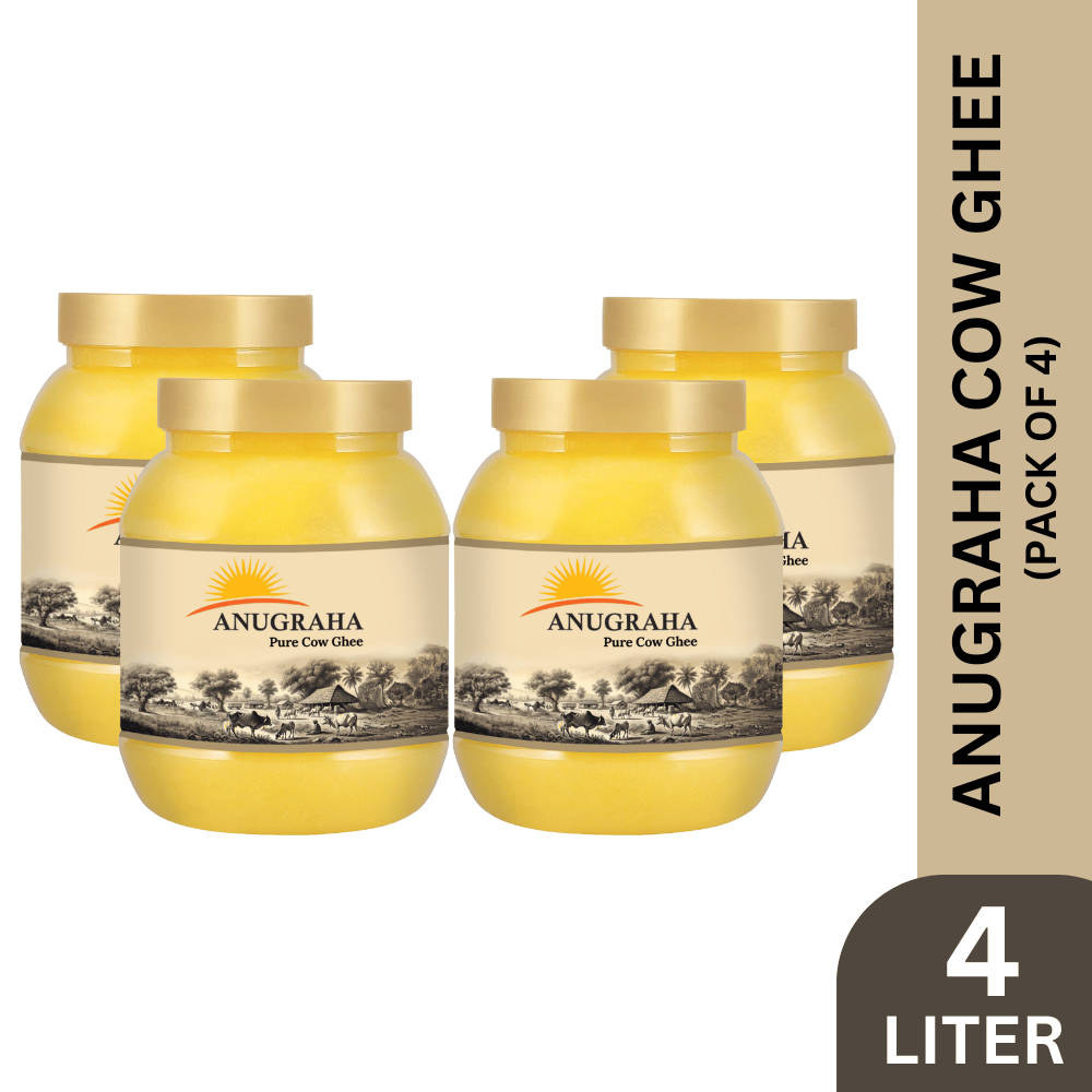 Anugraha Organic Grass-Fed Cow Ghee | Pure Desi Bilona Ghee | Cultured Vedic Ghee | 100% Natural & Traditional Processed (Pack of 4) - 4 Liters