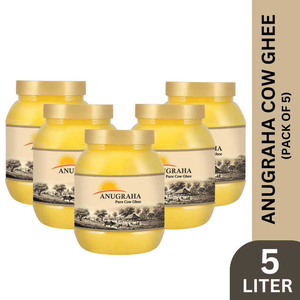 Anugraha Organic Grass-Fed Cow Ghee | Pure Desi Bilona Ghee | Cultured Vedic Ghee | 100% Natural & Traditional&nbsp;Processed (Pack of 5) - 5 Liters