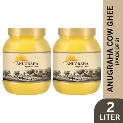 Anugraha Organic Grass-Fed Cow Ghee | Pure Desi Bilona Ghee | Cultured Vedic Ghee | 100% Natural & Traditional&nbsp;Processed (Pack of 2) - 2 Litre