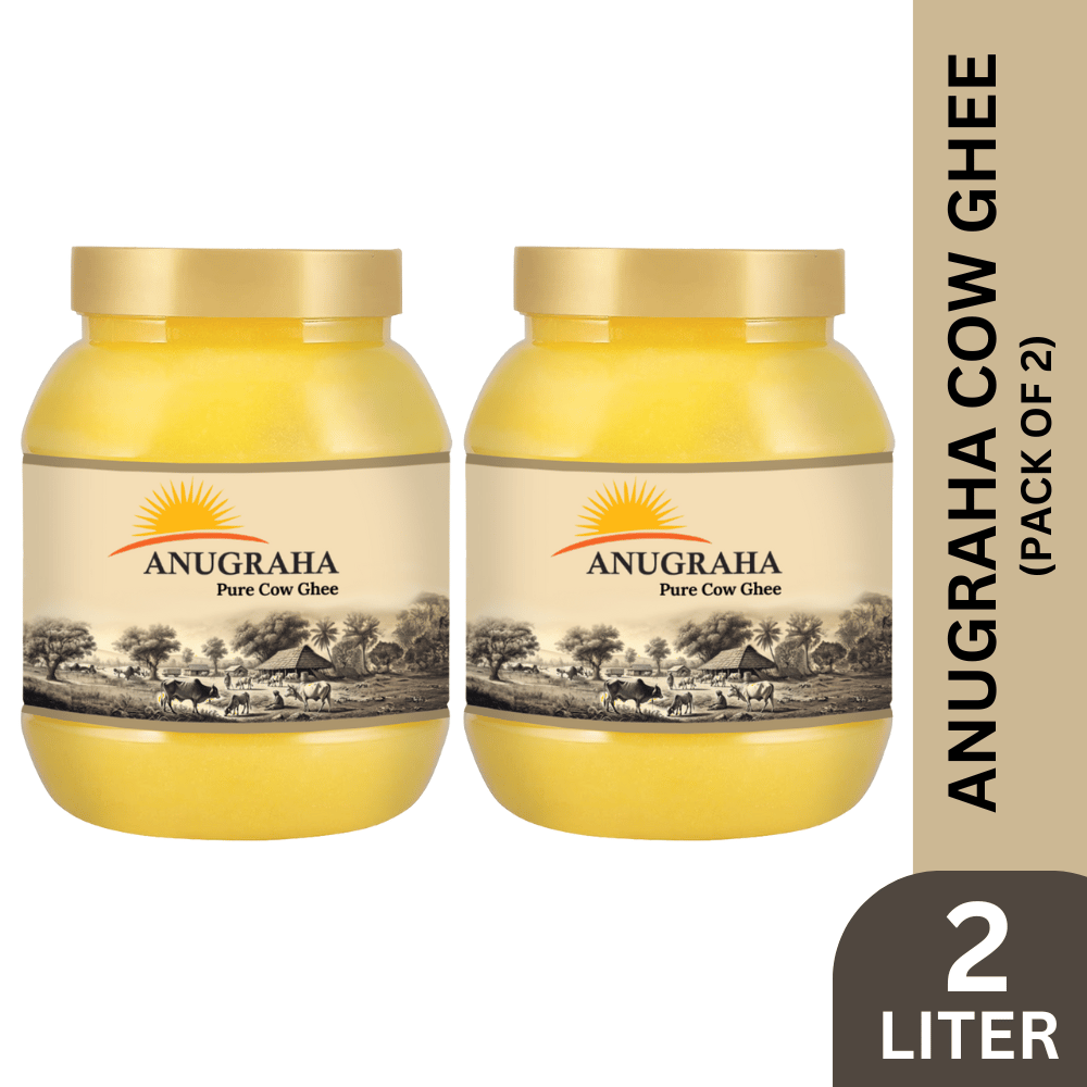 Anugraha Organic Grass-Fed Cow Ghee | Pure Desi Bilona Ghee | Cultured Vedic Ghee | 100% Natural & Traditional Processed (Pack of 2) - 2 Litre