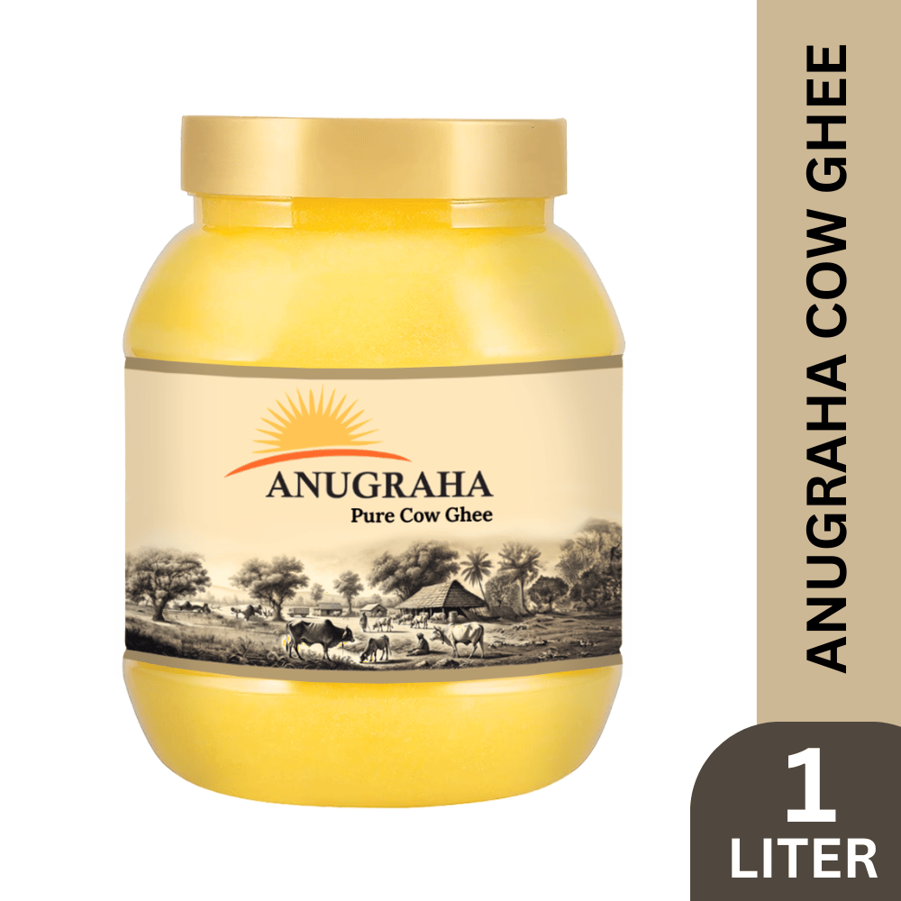 Anugraha Organic Grass-Fed Cow Ghee | Pure Desi Bilona Ghee | Cultured Vedic Ghee | 100% Natural & Traditional Processed ( Pack of 1 ) - 1 Liter