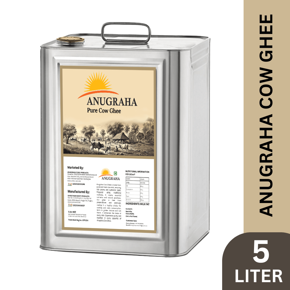 Anugraha Pure Cow Ghee | 5 Liters | Traditionally Made | Rich Flavor | No Additives | Gluten-Free | Lactose-Free | Vegetarian