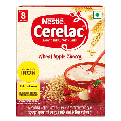 Nestle Cerelac Baby Cereal With Milk - Wheat Apple Cherry - From 8 To 24 Months - 300 G Bag - In - Box