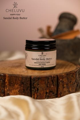 Cheluvu Happy You Sandal Body Butter - 100% Vegan, Dermatologically Tested, Makes Skin Soft & Supple - 50g Cheluvu Happy You Sandal Body Butter - 100% Vegan, Dermatologically Tested, Makes Skin Soft & Supple - 50g