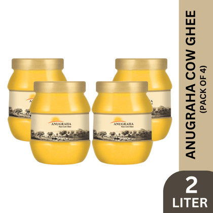 Anugraha Organic Grass-Fed Cow Ghee | Pure Desi Bilona Ghee | Cultured Vedic Ghee | 100% Natural & Traditional&nbsp;Processed (500 ml Pack of 4) - 2 Litre