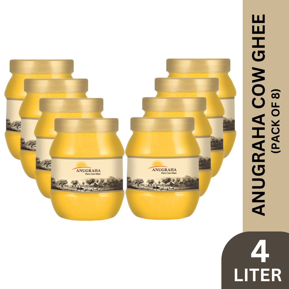 Anugraha Organic Grass-Fed Cow Ghee | Pure Desi Bilona Ghee | Cultured Vedic Ghee | 100% Natural & Traditional&nbsp;Processed (500 ml Pack of 8) - 4 Litre