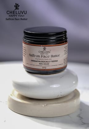 Cheluvu Happy You Saffron Face Butter - 100% Vegan, Dermatologically Tested, Brightens & Clears Skin, 50g Cheluvu Happy You Saffron Face Butter - 100% Vegan, Dermatologically Tested, Brightens & Clears Skin, 50g