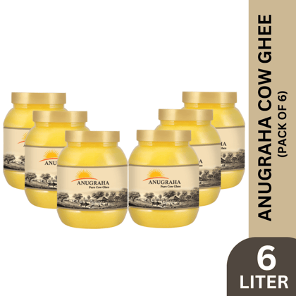 Anugraha Organic Grass-Fed Cow Ghee | Pure Desi Bilona Ghee | Cultured Vedic Ghee | 100% Natural & Traditional&nbsp;Processed (Pack of 6) - 6 Litre