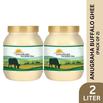 Anugraha Organic Grass-Fed Buffalo Ghee | Pure Desi Bilona Ghee | Cultured Vedic Ghee | 100% Natural & Traditional&nbsp;Processed- 2 Liters (Pack of 2)