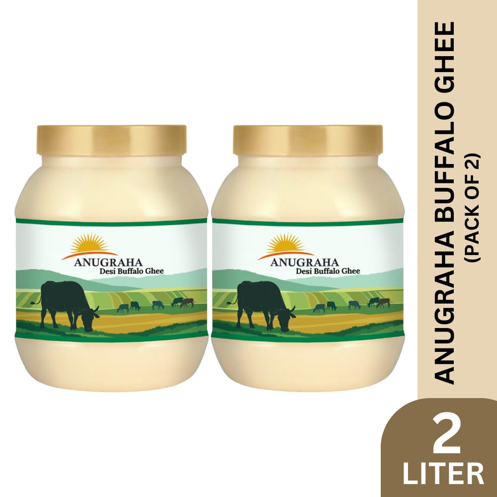 Anugraha Organic Grass-Fed Buffalo Ghee | Pure Desi Bilona Ghee | Cultured Vedic Ghee | 100% Natural & Traditional Processed- 2 Liters (Pack of 2)