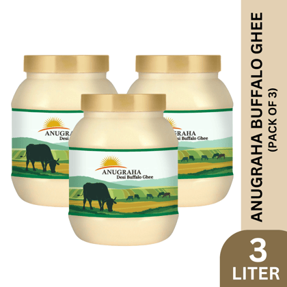 Anugraha Organic Grass-Fed Buffalo Ghee | Pure Desi Bilona Ghee | Cultured Vedic Ghee | 100% Natural & Traditional&nbsp;Processed (Pack of 3) - 3 Liters