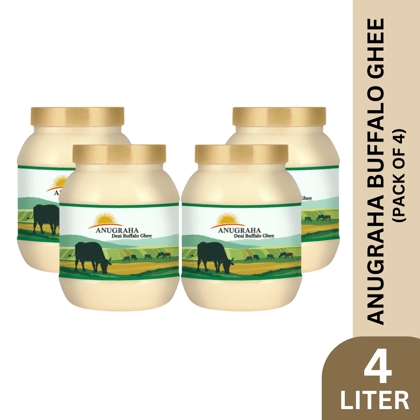 Anugraha Organic Grass-Fed Buffalo Ghee | Pure Desi Bilona Ghee | Cultured Vedic Ghee | 100% Natural & Traditional&nbsp;Processed - Pack of 4 | 4 Litre