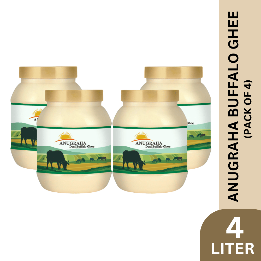 Anugraha Organic Grass-Fed Buffalo Ghee | Pure Desi Bilona Ghee | Cultured Vedic Ghee | 100% Natural & Traditional Processed - Pack of 4 | 4 Litre