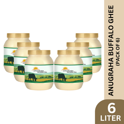 Anugraha Organic Grass-Fed Buffalo Ghee | Pure Desi Bilona Ghee | Cultured Vedic Ghee | 100% Natural & Traditional&nbsp;Processed (Pack of 6) - 6 Liters