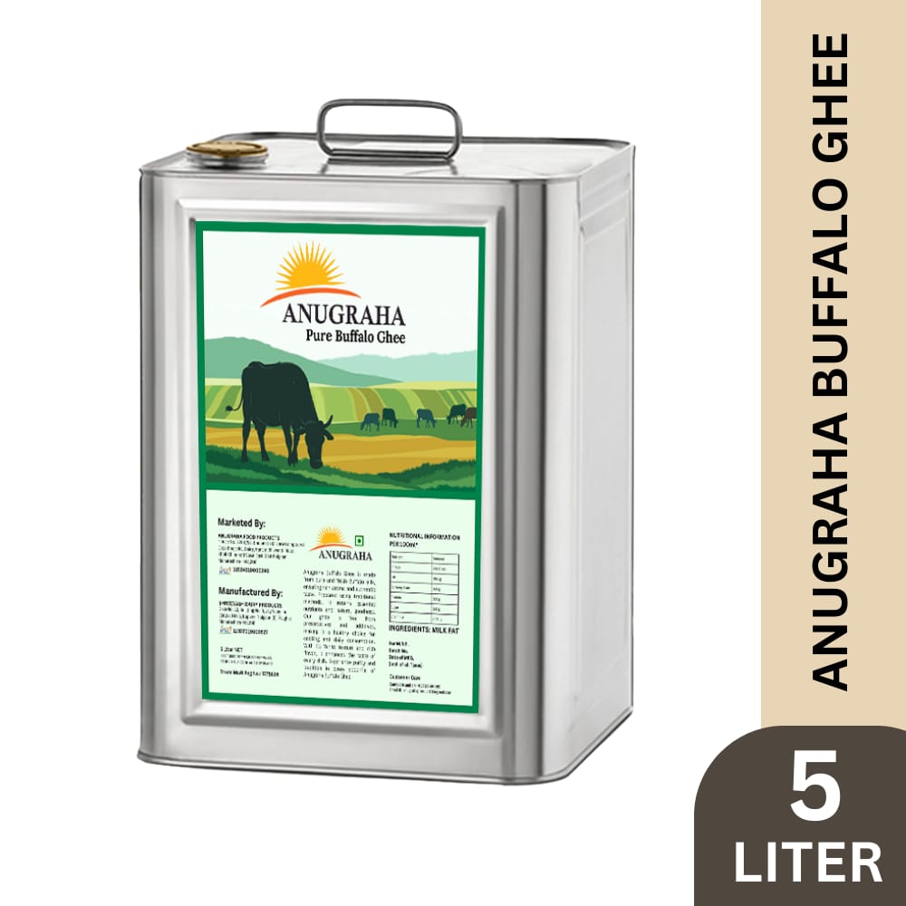 Anugraha Organic Grass-Fed Buffalo Ghee | Pure Desi Bilona Ghee | Cultured Vedic Ghee | 100% Natural & Traditional&nbsp;Processed - 5 Liter