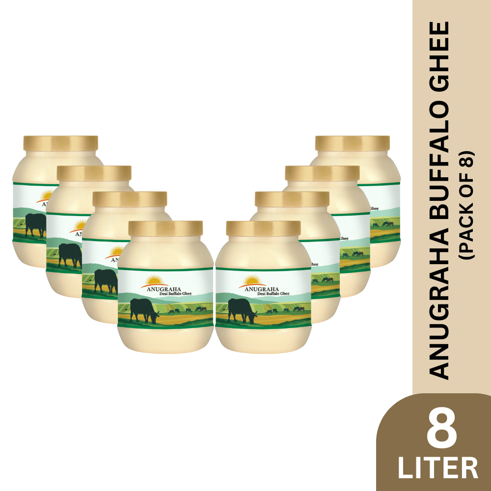 Anugraha Organic Grass-Fed Buffalo Ghee | Pure Desi Bilona Ghee | Cultured Vedic Ghee | 100% Natural & Traditional&nbsp;Processed Anugraha Buffalo Ghee (Pack of 8) - 8 Liters