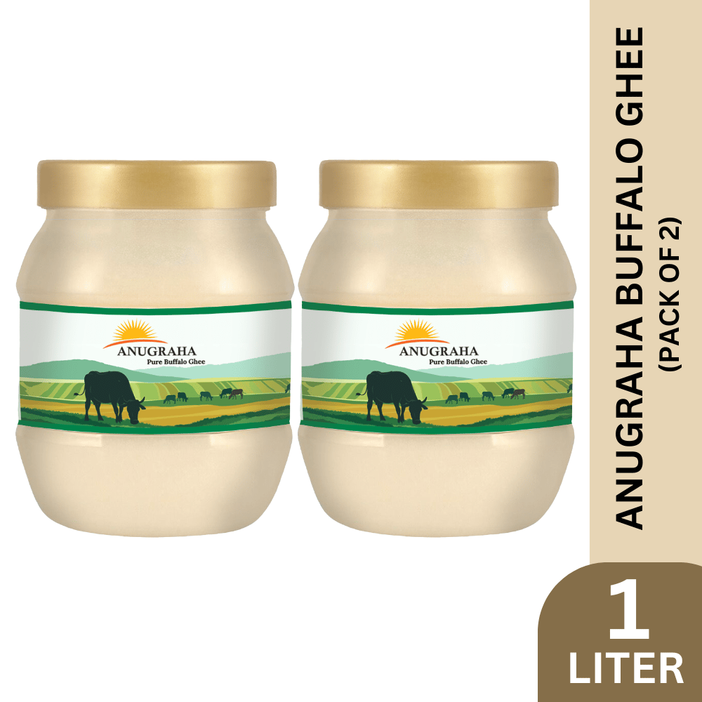 Anugraha Organic Grass-Fed Buffalo Ghee | Pure Desi Bilona Ghee | Cultured Vedic Ghee | 100% Natural & Traditional&nbsp;Processed  (500 ML Pack of 2) - 1 Liter