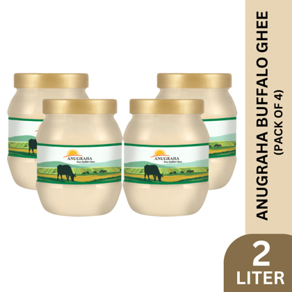 Anugraha Organic Grass-Fed Buffalo Ghee | Pure Desi Bilona Ghee | Cultured Vedic Ghee | 100% Natural & Traditional&nbsp;Processed (500 mlPack of 4) - 2 Liters