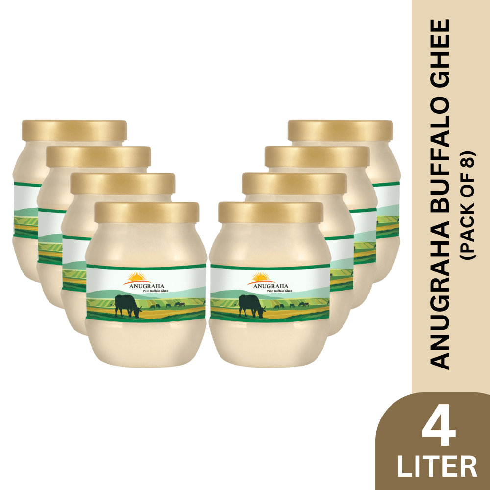 Anugraha Organic Grass-Fed Buffalo Ghee | Pure Desi Bilona Ghee | Cultured Vedic Ghee | 100% Natural & Traditional&nbsp;Processed (500 ml Pack of 8) - 4 Litre