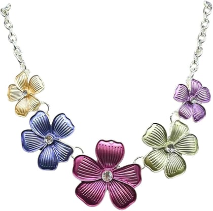 Fashionable Multicolor Flower Crystal American Diamonds Pendant Necklace for Women