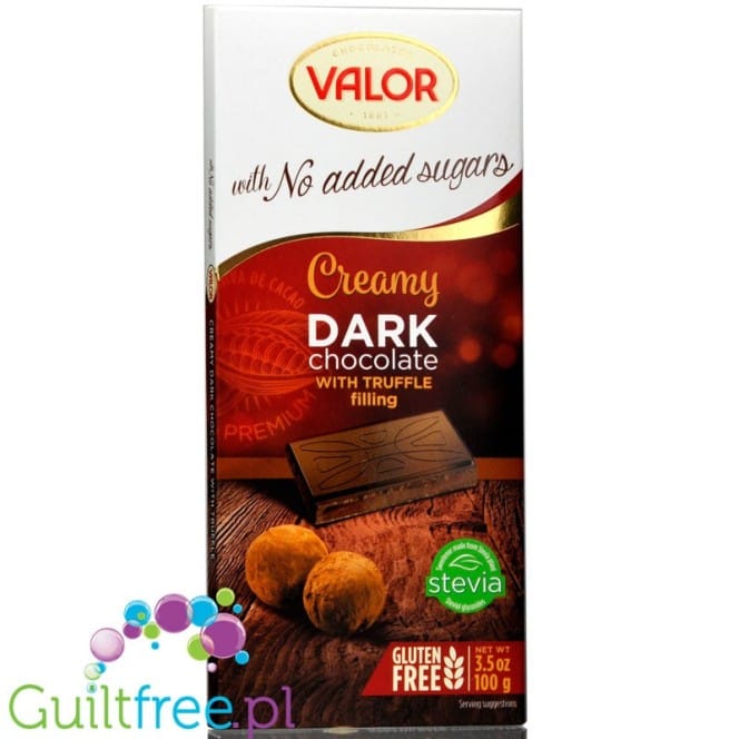 Valor Sugar Free Dark Chocolate with Stevia and Truffle Filling, 100 gm
