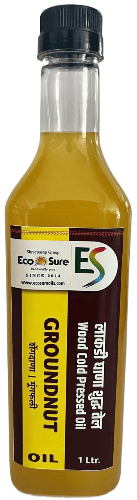 Eco Sure Groundnut Oil - 1 Ltr, Cold Pressed, Natural & Unrefined, For Cooking, Frying and Salad Dressing"
