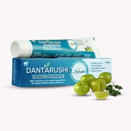 Tarushi Formulations Dantarshi Herbal Toothpaste - 14 Natural Ingredients, No Artificial Colors or Flavors, For Sensitive Teeth, Fresh Breath, Healthy Gums, Strengthens Teeth, Fights Germs, 80gm Tarushi Formulations Dantarshi Herbal Toothpaste - 14 Natural Ingredients, No Artificial Colors or Flavors, For Sensitive Teeth, Fresh Breath, Healthy Gums, Strengthens Teeth, Fights Germs, 80gm