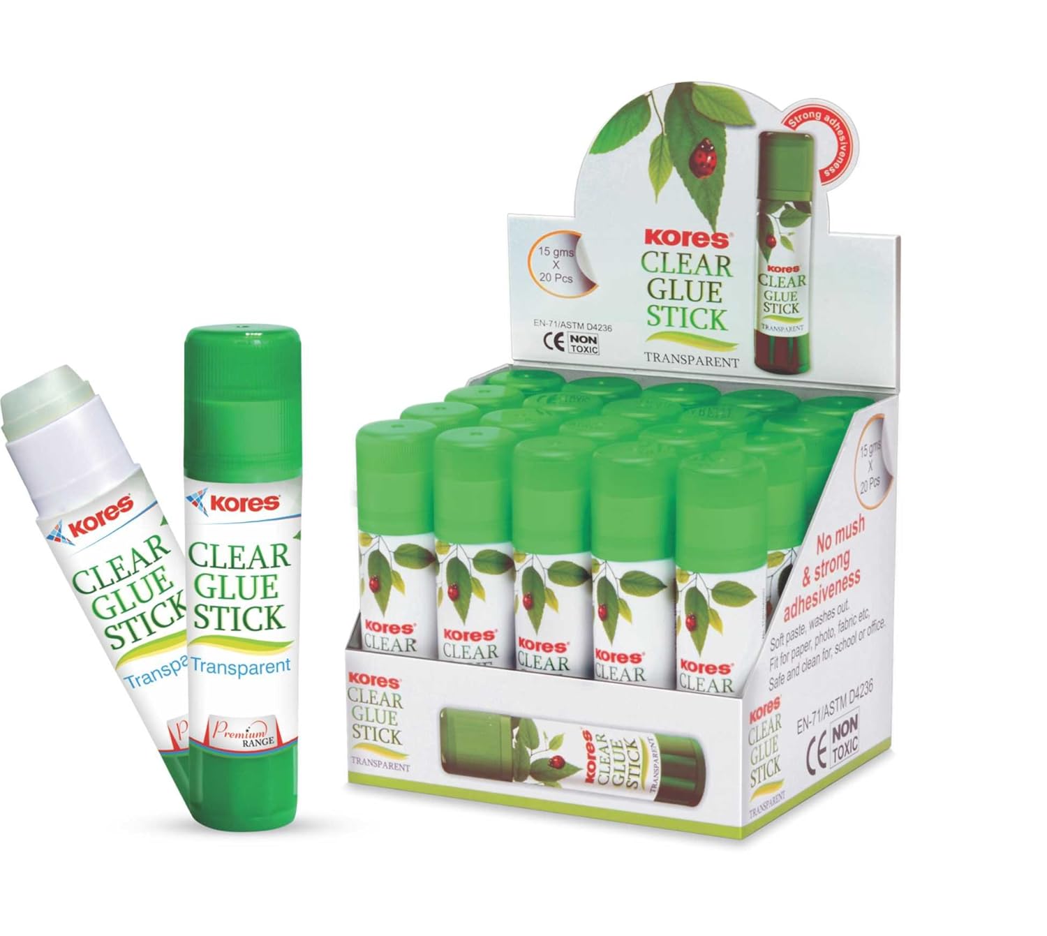 Kores Clear Glue Stick - 15 Grams, Pack Of 20