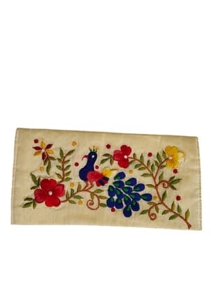 Golden Brown Hand-Embroidered Floral Cotton Envelope