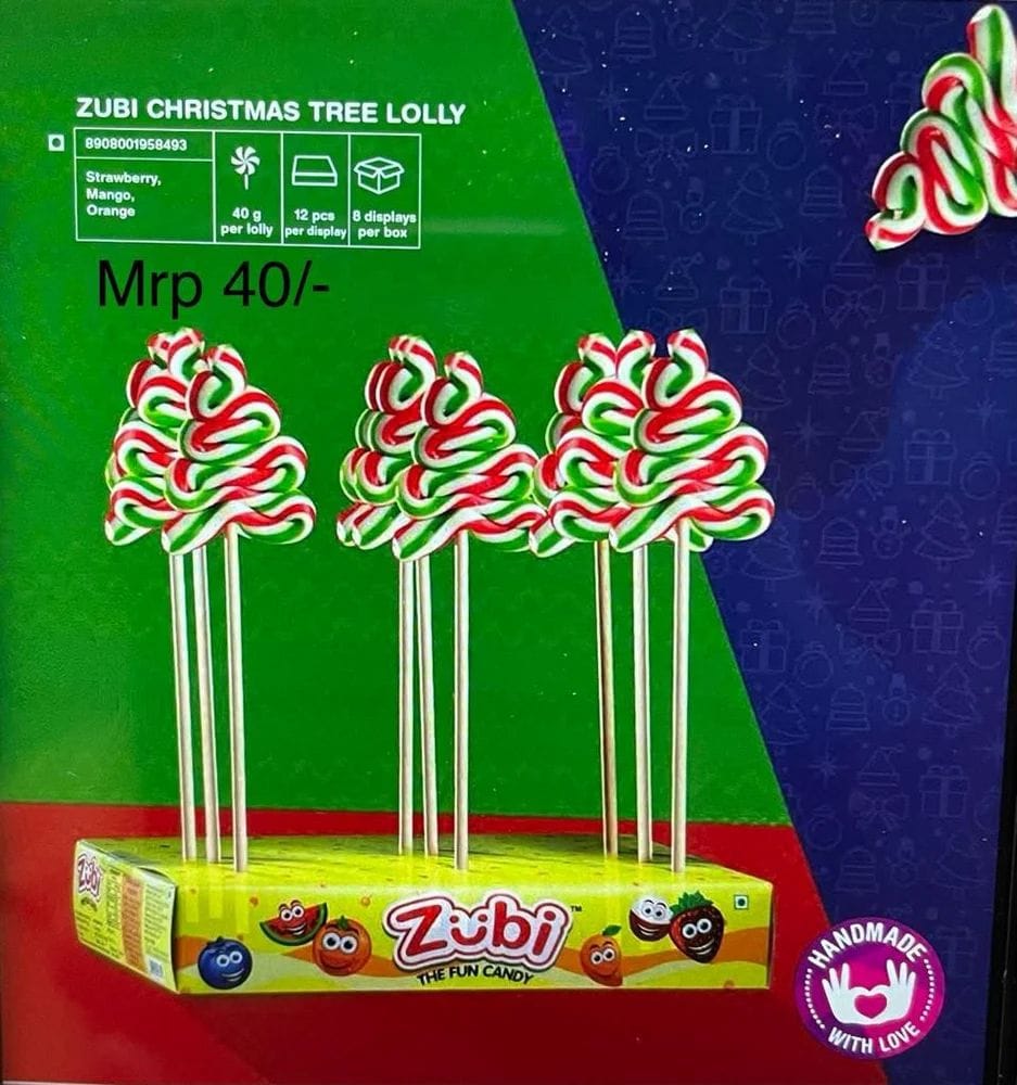 Zubi Mix Fruit Red & Green Crismas Lollipop, 12 pcs
