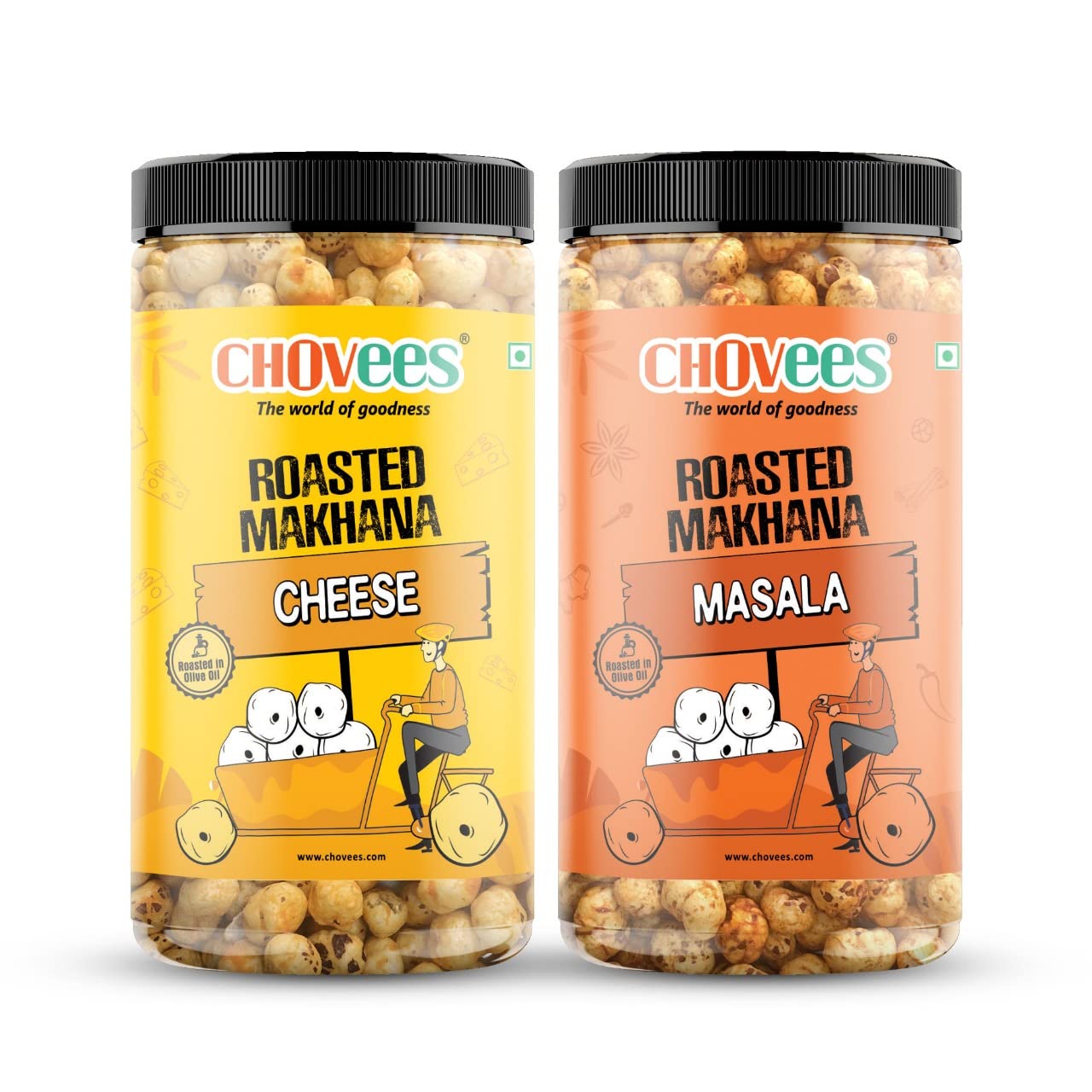 Chovees Roasted Makhana Assorted Pack Of 2 | 2X80G Pack (Cheese & Masala Makhana) ;8906124120285/4