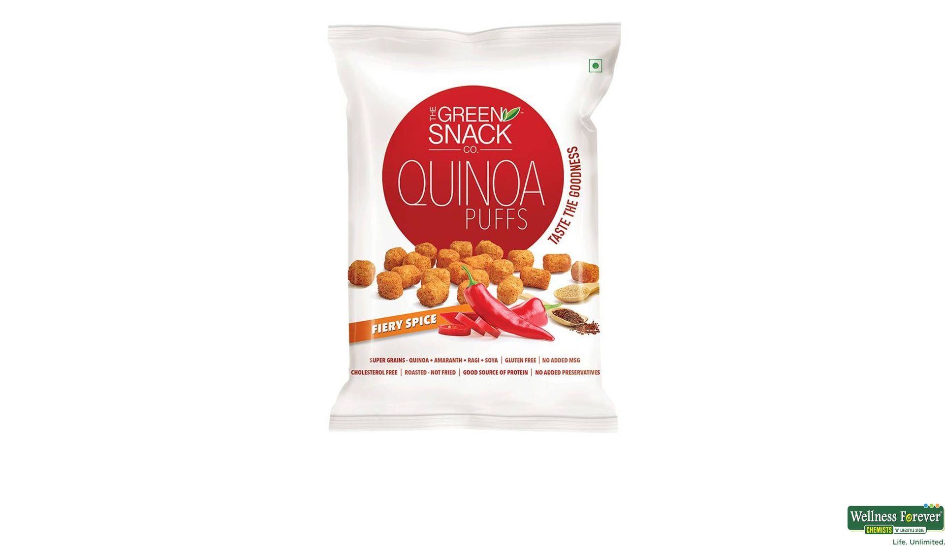 The Green Snack Co. Quinoa Puffs Fiery Spice, Pack Of 4, 50G Each | 100% Roasted Healthy Snack | Packed With Quinoa, Ragi, Soy & Amaranth |Party Pack
