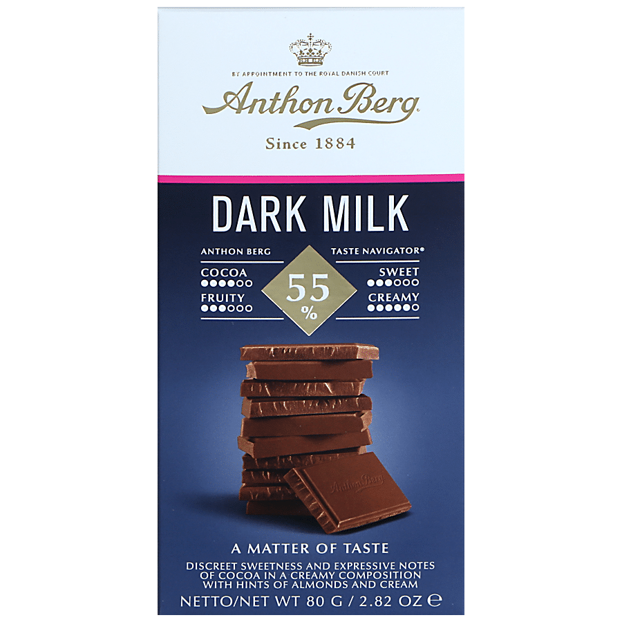 Anthon Berg Dark Milk Chocolate - With Almonds & Cream, Fruity, Sweet, 80 G