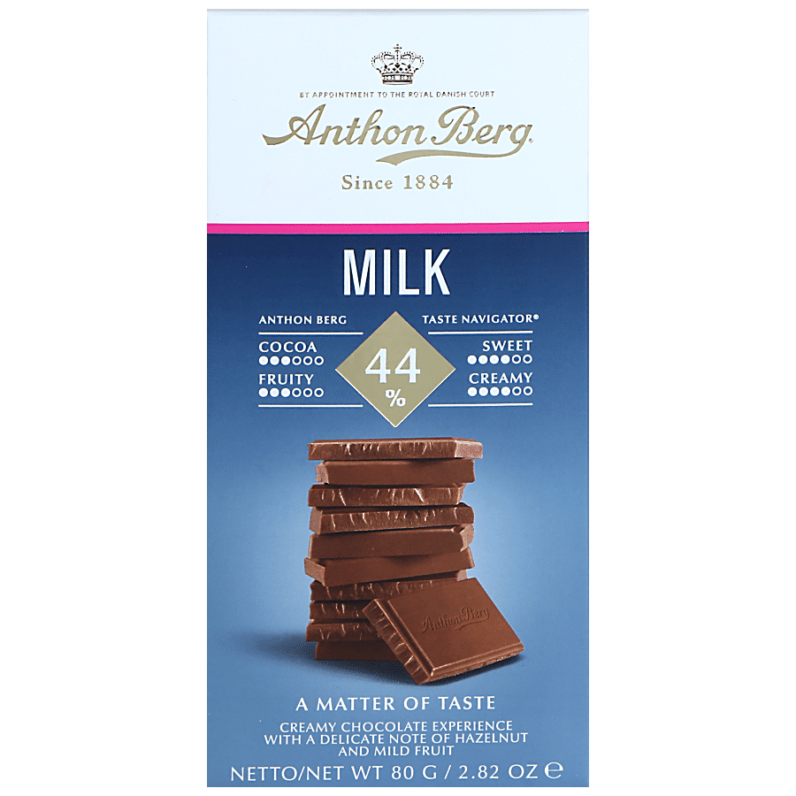 Anthon Berg Milk Chocolate - With Hazelnuts & Mild Fruit, Creamy, Sweet, 80 G
