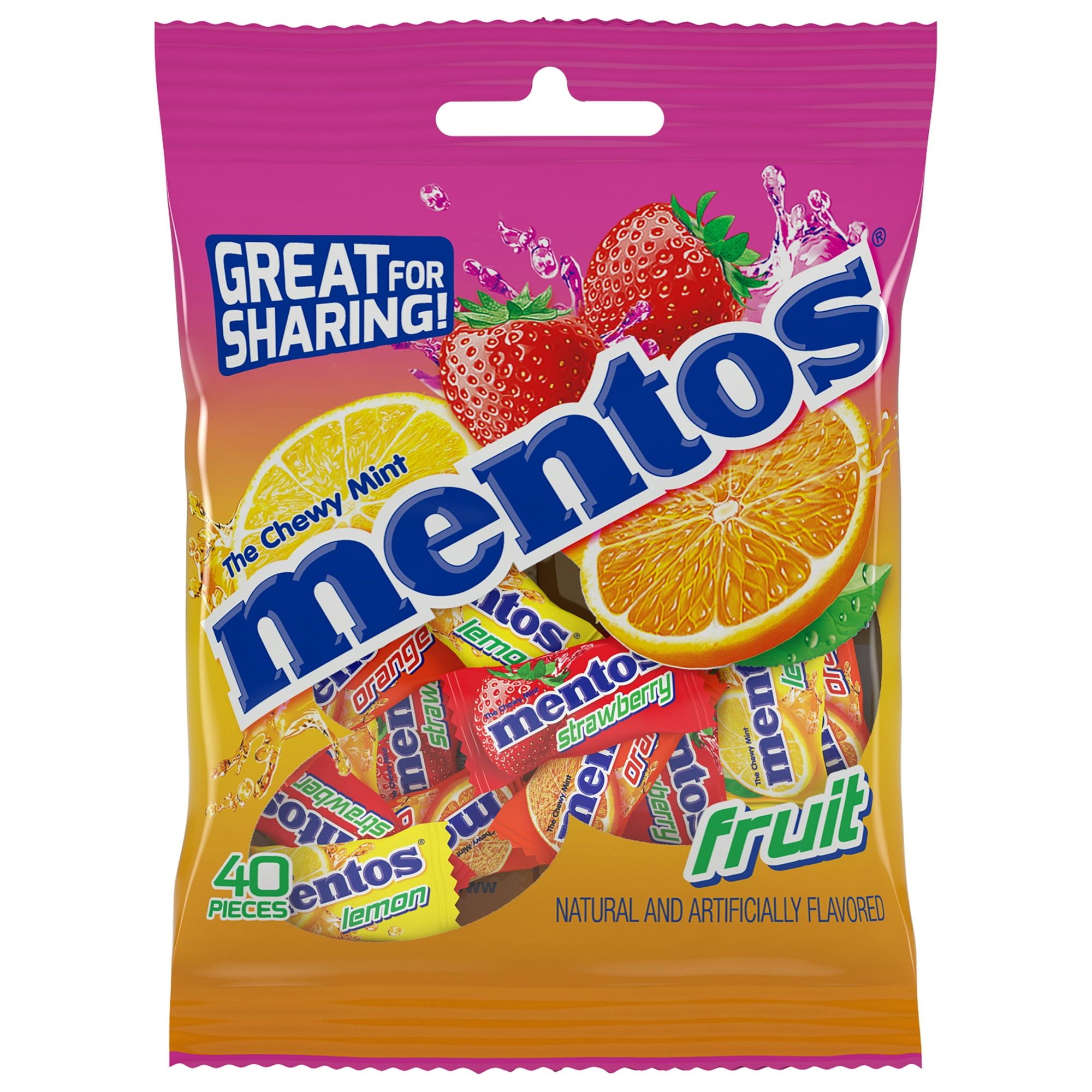 Mentos Individually Wrapped Chewy Mint Candy Peg Bag, 40 pcs